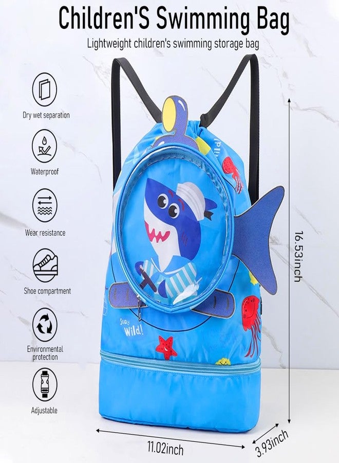 PALAY® Swimming Bag for Kids Cartoonish Print Shoulder Bag for Kids Large Capacity Backpack for Girls Boys Wet Dry Separation Drawstring Bag Beach Bag for Clothes 16.5 inches Blue - Image 2