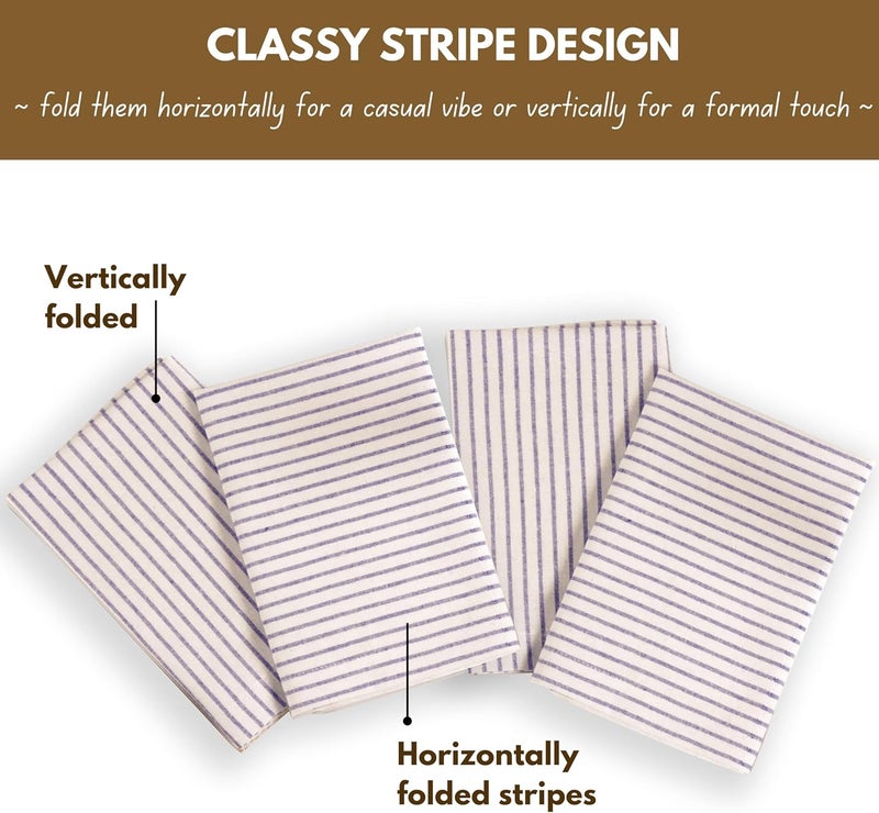 Native Fab Cloth Napkins 18x18 inches 100 Cotton Vintage Stripped Dinner Napkins Set of 4 Soft Breathable Absorbent Machine Washable Cloth Napkins Blue Beige - Image 2