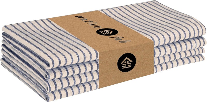 Native Fab Cloth Napkins 18x18 inches 100 Cotton Vintage Stripped Dinner Napkins Set of 4 Soft Breathable Absorbent Machine Washable Cloth Napkins Blue Beige - Image 1