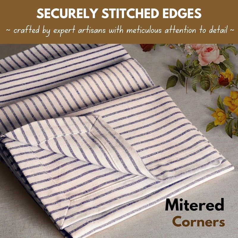 Native Fab Cloth Napkins 18x18 inches 100 Cotton Vintage Stripped Dinner Napkins Set of 4 Soft Breathable Absorbent Machine Washable Cloth Napkins Blue Beige - Image 3