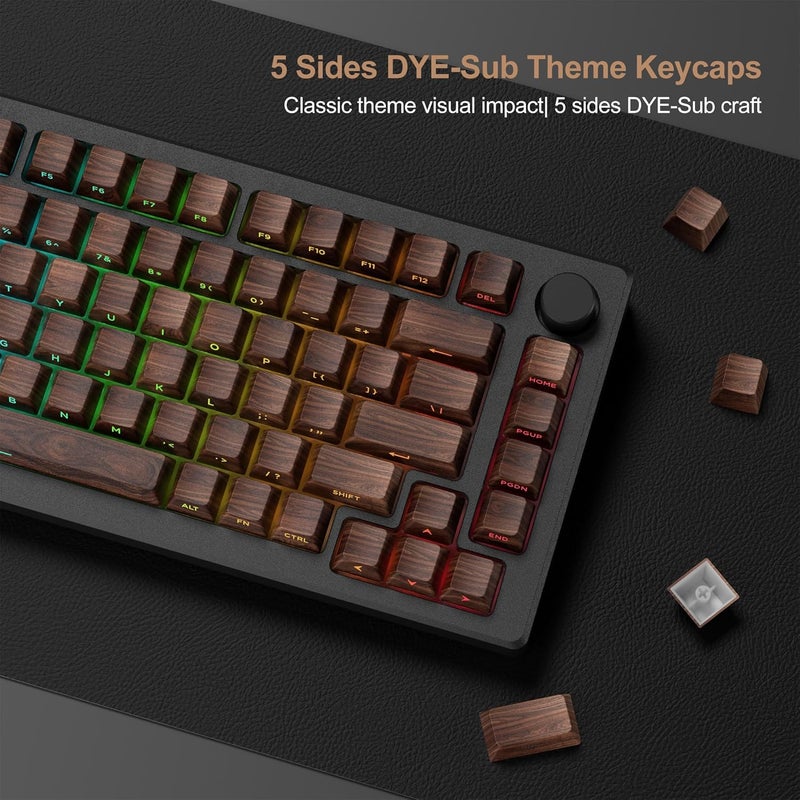HITIME Side Printed PBT Keycaps - 132 Keys Brown DoubleShot Marbling Cherry Profile for Mechanical Keyboards - Walnut - Image 4