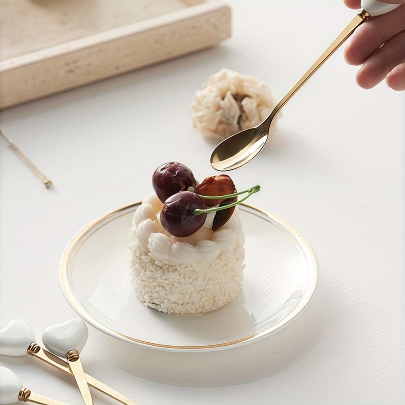 Set Of 6 Elegant Gold Plated Ceramic Handle Mix Color Dessert Spoons - Image 4