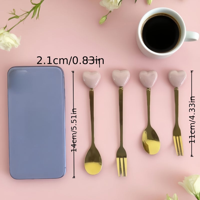 Set Of 6 Elegant Gold Plated Ceramic Handle Mix Color Dessert Spoons - Image 3
