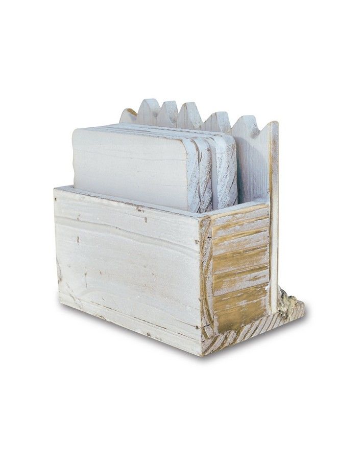 Puzzled Cota Global Baja Beach Starfish Nautical Wooden Coaster Set Rustic Square Coaster Set With Holder Cute Beach Theme Drink Coasters Set For Spill And Scratch Free Tabletop 6 Coasters And Holder Set - Image 4