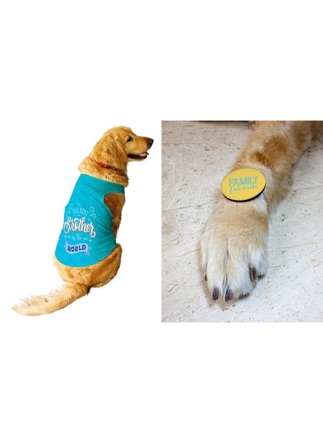 rusepin - Dog T-Shirt With Rakhi Combo Best Brother In The World & Family Favorite Printed Dog Round Neck Sleeveless Vest Tank T-Shirt & Rakhi+Fridge Magnet Happy Raksha Bandhan Special Crafted With Anti Chafing Elastic Band Gift For Bro/Boys Dogs (Steel Blue/Xs) - Image 1