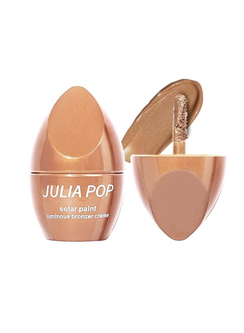JULIA POP Luminous Bronzer Cream Highlighter Stick Shimmer Face Contour Illuminator Makeup Pearlescent Sponge Brush Head Stick Waterproof Long-lasting & Non-greasy Light Face Body Illuminator for Women  - Image 1