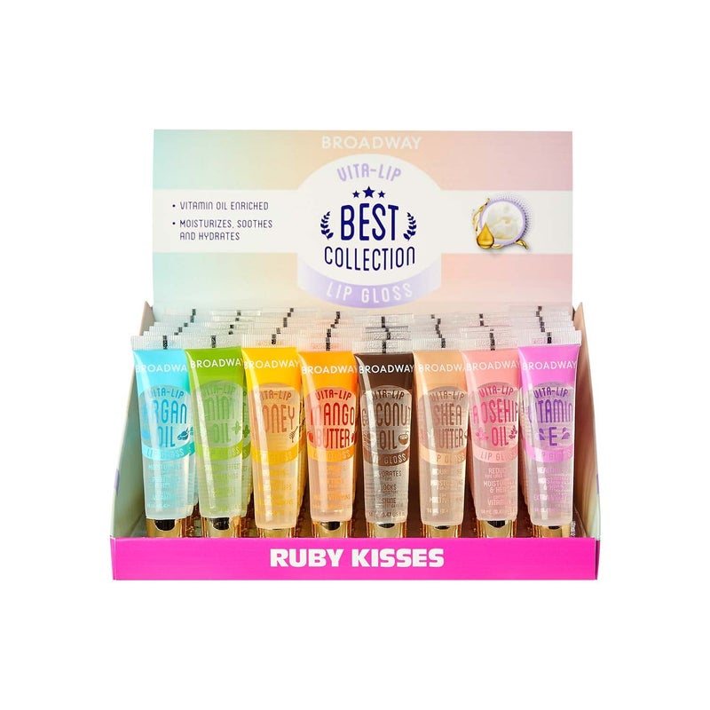 Ruby Kisses Broadway VitaLip Clear Lip Gloss 48 Pack UltraHydrating  Soothing Formula with Vitamins HighShine NonSticky Finish Lip Balm with Mint Rosehip Coconut Mango Argan Honey Shea