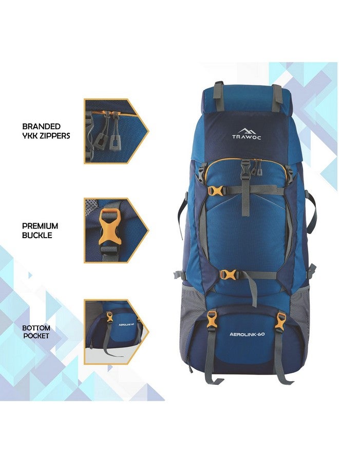 Trawoc حقيبة ظهر ترافوك أيرولينك سعة 60 لتر للسفر والمشي لمسافات طويلة والتخييم للرجال والنساء، ضمان 3 سنوات، زرقاء، HK006 - Image 2