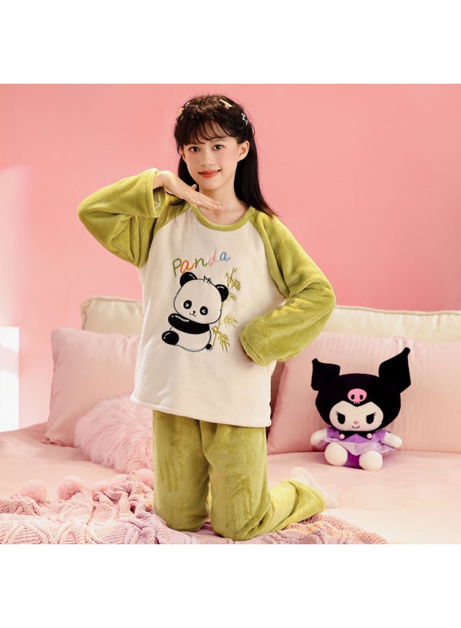 Children's Pajamas Flannel Winter Girls Coral Fleece over Medium And Large Children's Girls Flannel Home Clothes Set