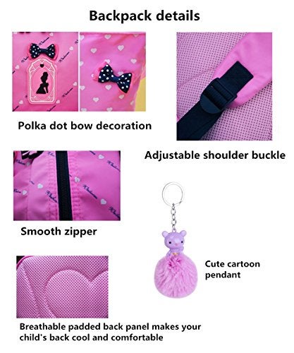 VIDOSCLA 3Pcs Heart Printing Backpack Sets Bowknot Primary Schoolbag Travel Daypack Shoulder Bag Girls Rucksack knapsack - Image 5