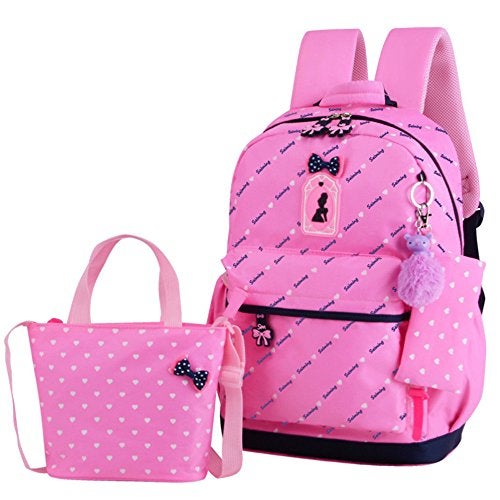 VIDOSCLA 3Pcs Heart Printing Backpack Sets Bowknot Primary Schoolbag Travel Daypack Shoulder Bag Girls Rucksack knapsack - Image 1
