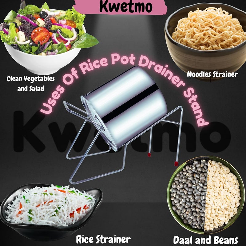 Kwetmo Rice Drainer Stand | Rice Pot Drainer Stand | Drain Stand for Rice | Stainless Steel Hands Free Rice Beans Noodle Pasta Drainer Strainer Stand - Image 3