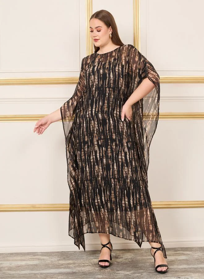 Styli Plus Tie and Dye Print Kaftan Maxi Dress