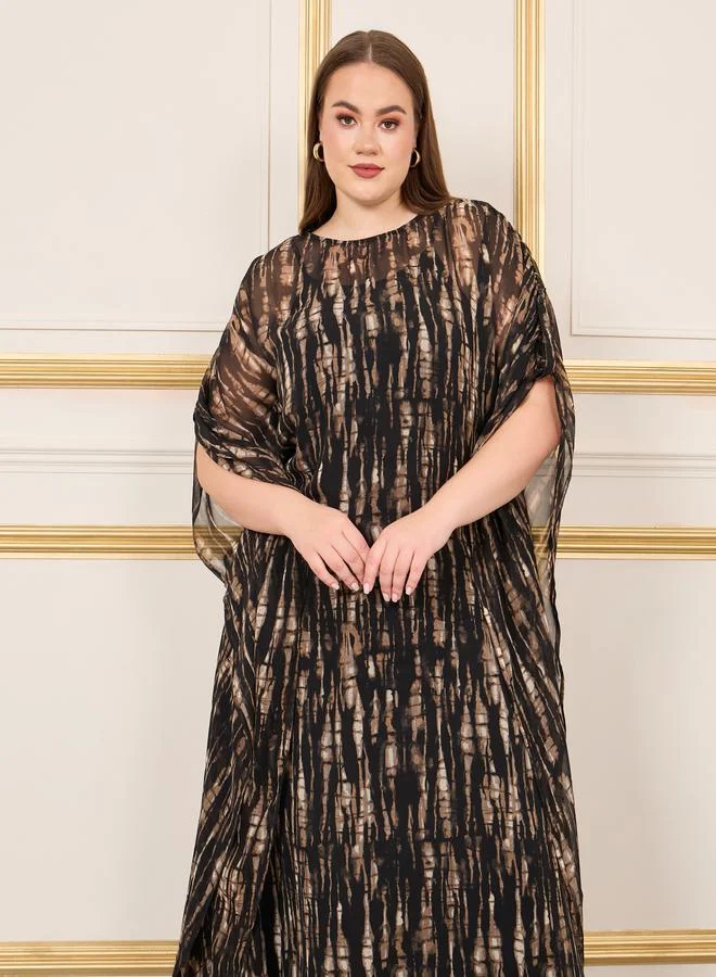 Styli Plus Tie and Dye Print Kaftan Maxi Dress