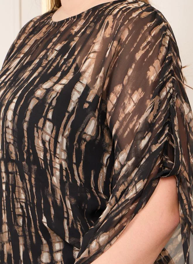 Styli Plus Tie and Dye Print Kaftan Maxi Dress