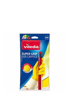 Vileda Reusable Gloves Super Flexible Waterproof Rubber Tear Resistant Excellent Grip Medium Yellow  - Image 1