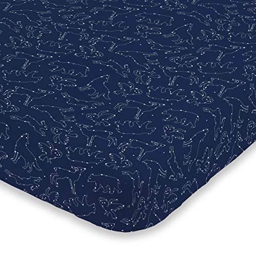 NoJo Super Soft Navy & White Cosmic Constellations Nursery Mini Crib Fitted Sheet, Navy, White - Image 1