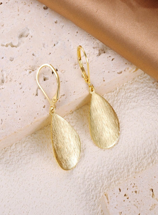 Lancharmed 14K Gold Teardrop Earrings for Women Gold Drop Dangle Earrings Hypoallergenic Brushed Teardrop Leverback Earring for Jewelry Gifts - Image 4