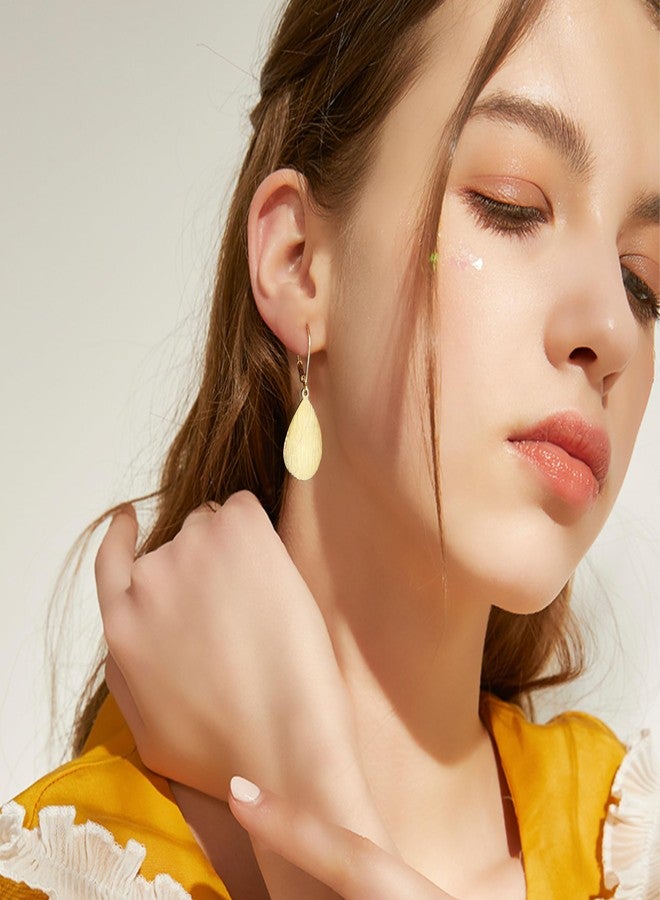 Lancharmed 14K Gold Teardrop Earrings for Women Gold Drop Dangle Earrings Hypoallergenic Brushed Teardrop Leverback Earring for Jewelry Gifts - Image 2