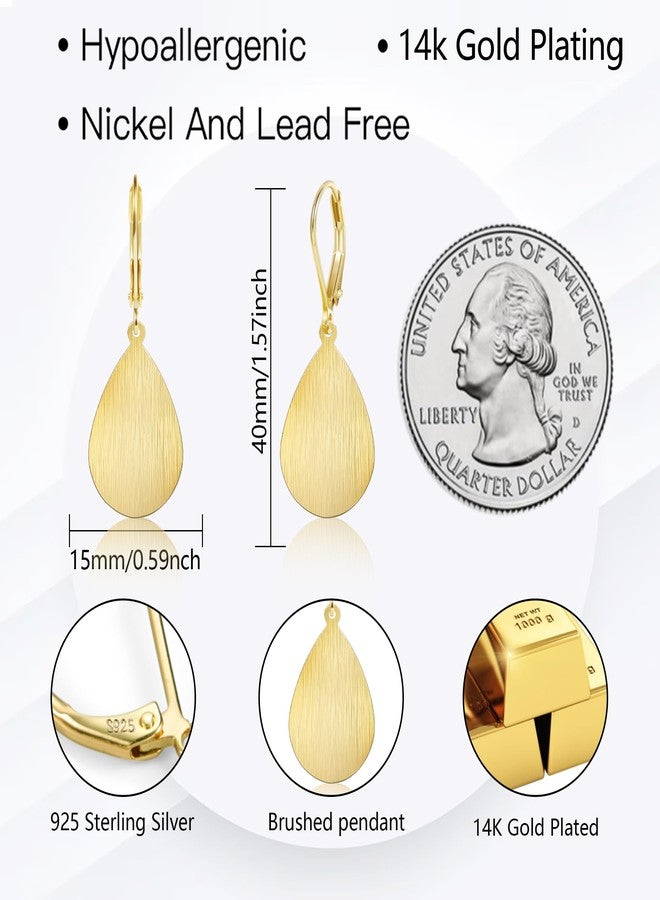 Lancharmed 14K Gold Teardrop Earrings for Women Gold Drop Dangle Earrings Hypoallergenic Brushed Teardrop Leverback Earring for Jewelry Gifts - Image 5