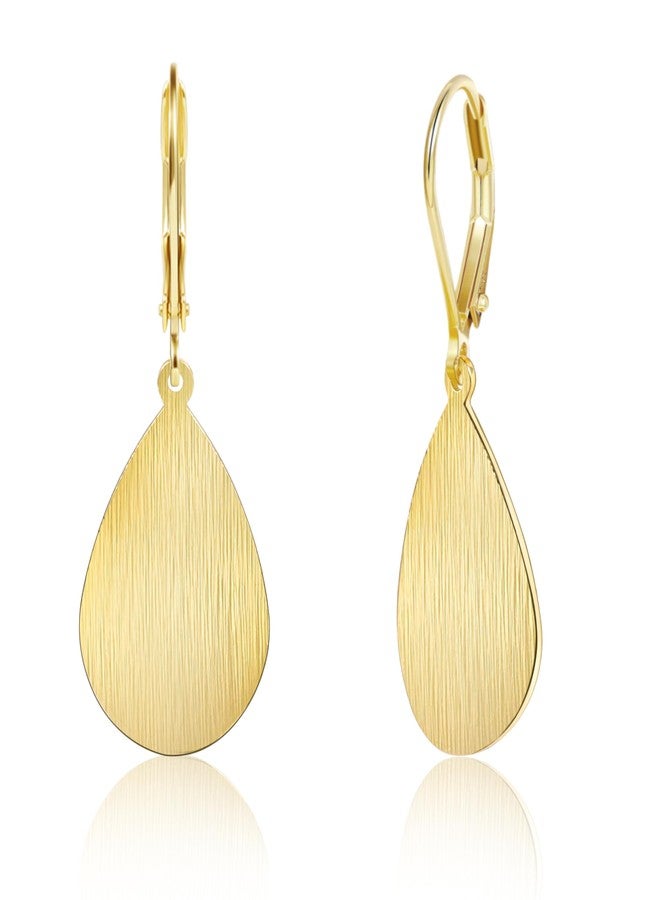 Lancharmed 14K Gold Teardrop Earrings for Women Gold Drop Dangle Earrings Hypoallergenic Brushed Teardrop Leverback Earring for Jewelry Gifts - Image 1