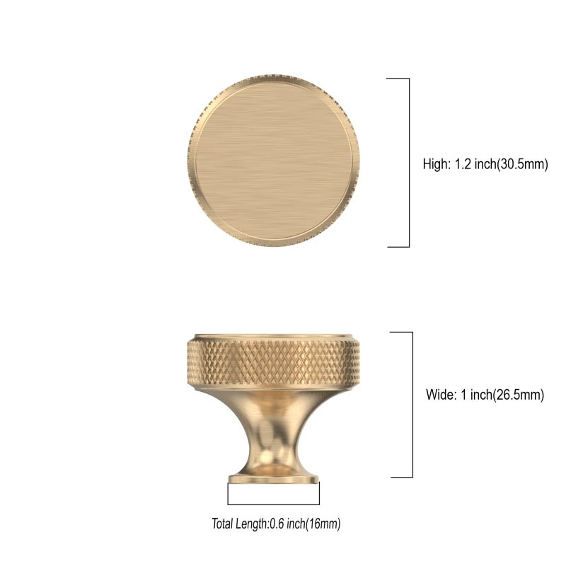 Coinkoly 10 Pack 1-1/5"(30mm) Gold Knurled Cabinet Knobs for Dresser Kitchen Knobs for Cabinets Brushed Gold Cabinet Pulls Hardware - Image 2