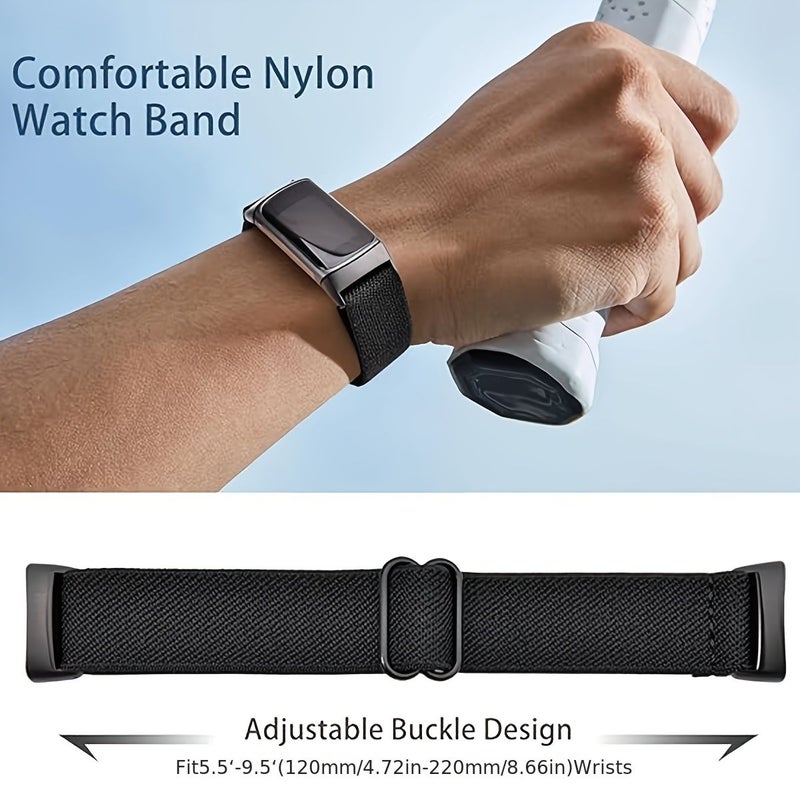 3 Pcs Nylon Elastic Watch Bands Combo Pack 1 Compatible With Fitbit Charge 6 Charge 5 Adjustable Stretchy Breathable Sport Loop Replacement Strap Women Men - Image 3