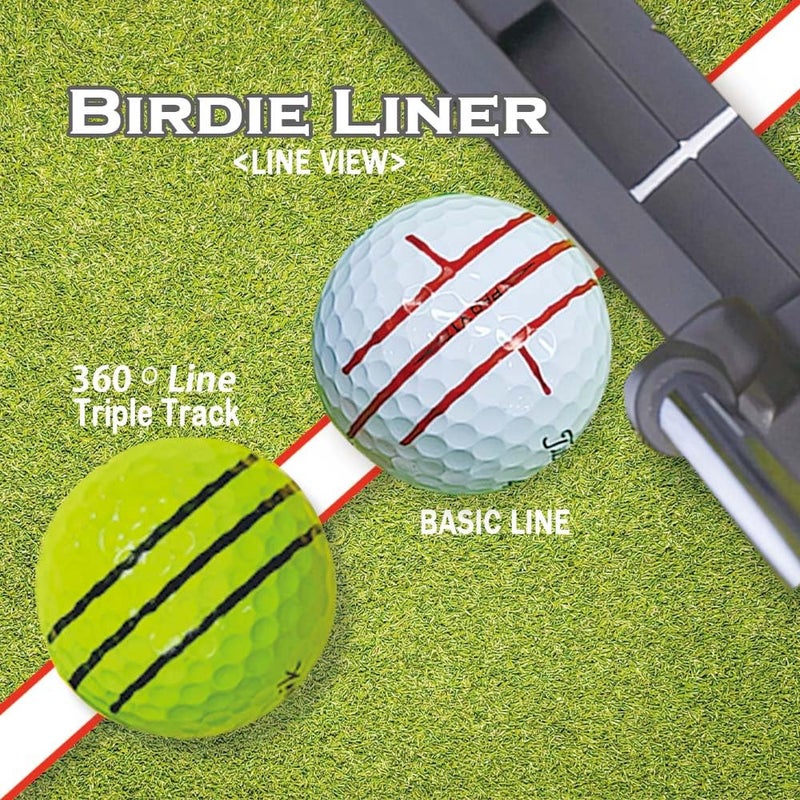 BIRDIE79 أداة تحديد الكرة الجولف الزرقاء Birdie Liner - طقم أدوات محاذاة مع قوالب ثلاثية الخطوط بزاوية 360 درجة مع 3 أقلام ملونة وصندوق هدايا - جودة ممتازة - Image 3