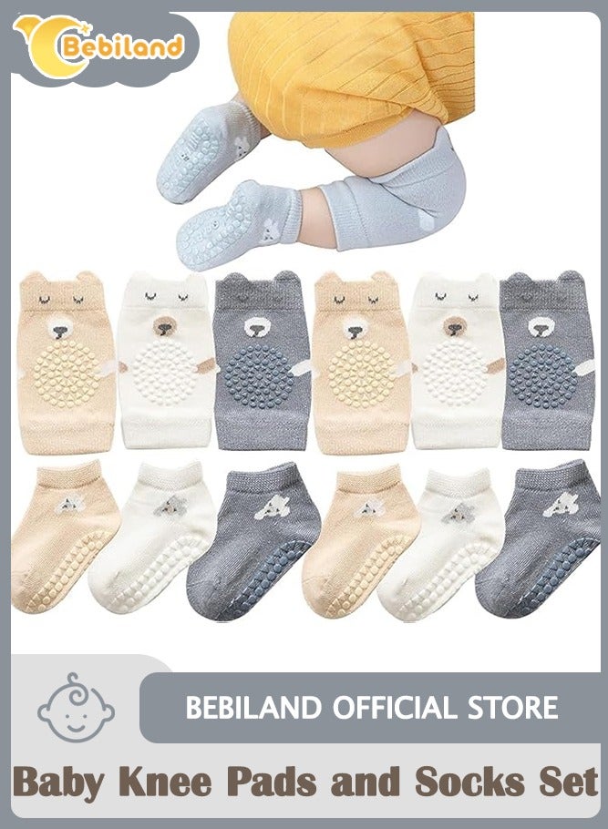 Bebiland 3PCS Unisex Baby Crawling Anti-Slip Knee Pads and Socks Set,Save Toddler Boy Girl 12-24 Months Knee and Ankle (M)  - Image 1