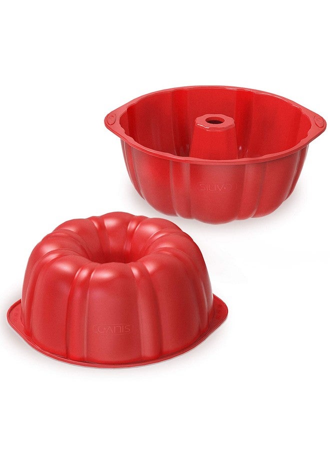 SILIVO 8 inch Silicone Bundt Cake Pans (2 Pack) - 6 Cup Nonstick Silicone Bundt Pans for Jello, Monkey Bread and Bundt Cake - Image 1
