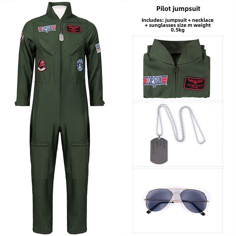 2023 New Halloween Top Gun Pilot Costume Pilot embroidery version for children [clothes + glasses + necklace]