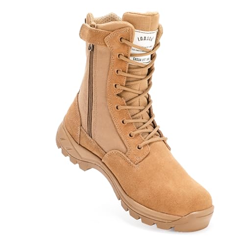 IODSON Men's Military Tactical Work Boots with Side Zipper, Puncture Resistant, Desert Combat, Army Jungle, 8 Inch Lightweight Hiking Boots Coyote US 10.5