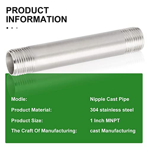 TAISHER 2PCS Stainless Steel Pipe Fittings, 1" NPT x 1" NPT Male Threaded, 6" Length Nipple Cast Pipe - Image 5