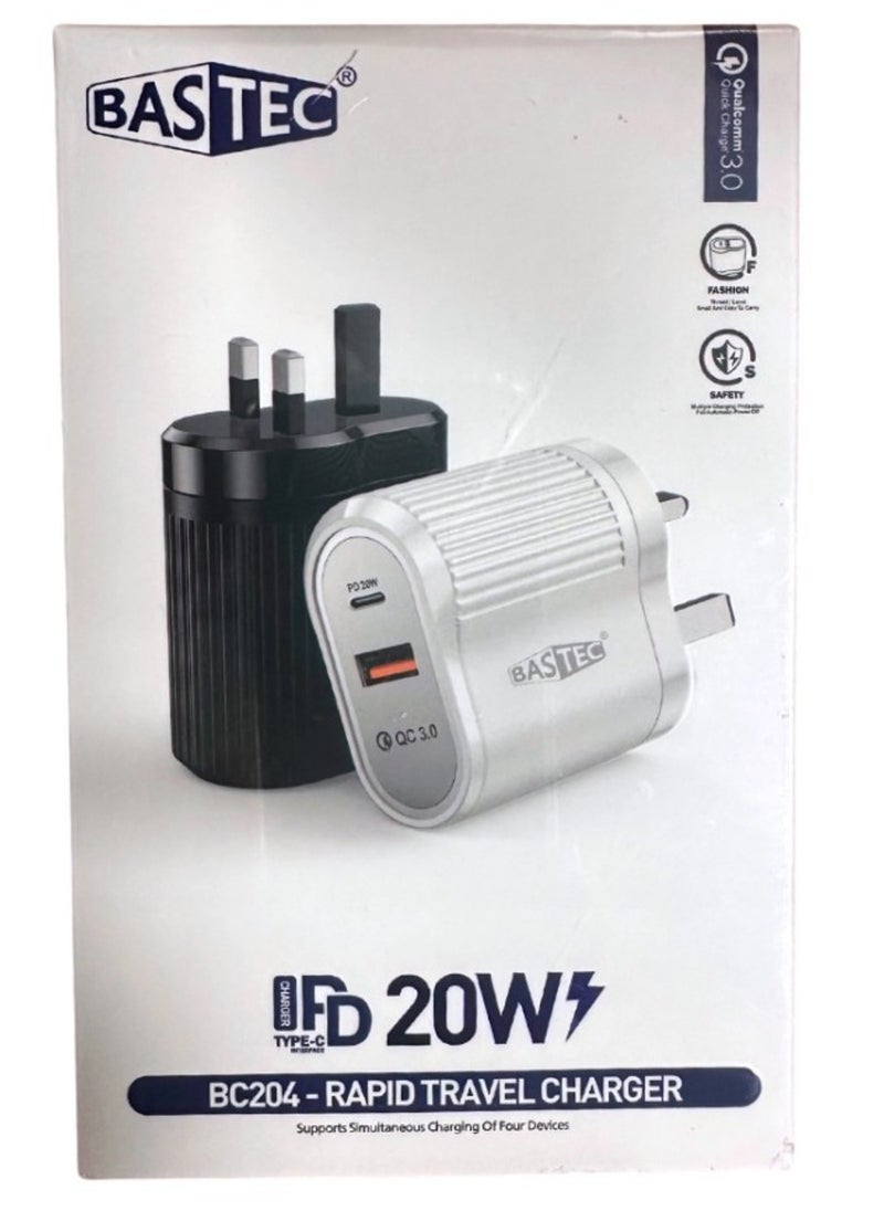 Bastec Wall Charger with PD and USB Fast Charging Ports, 20W Power Model BC204 by BASTEC"  - Image 3