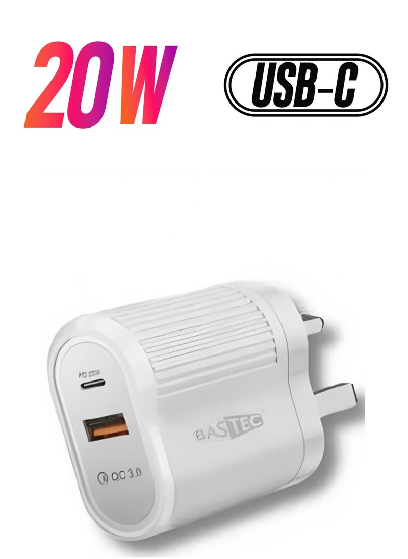 Bastec Wall Charger with PD and USB Fast Charging Ports, 20W Power Model BC204 by BASTEC"  - Image 1