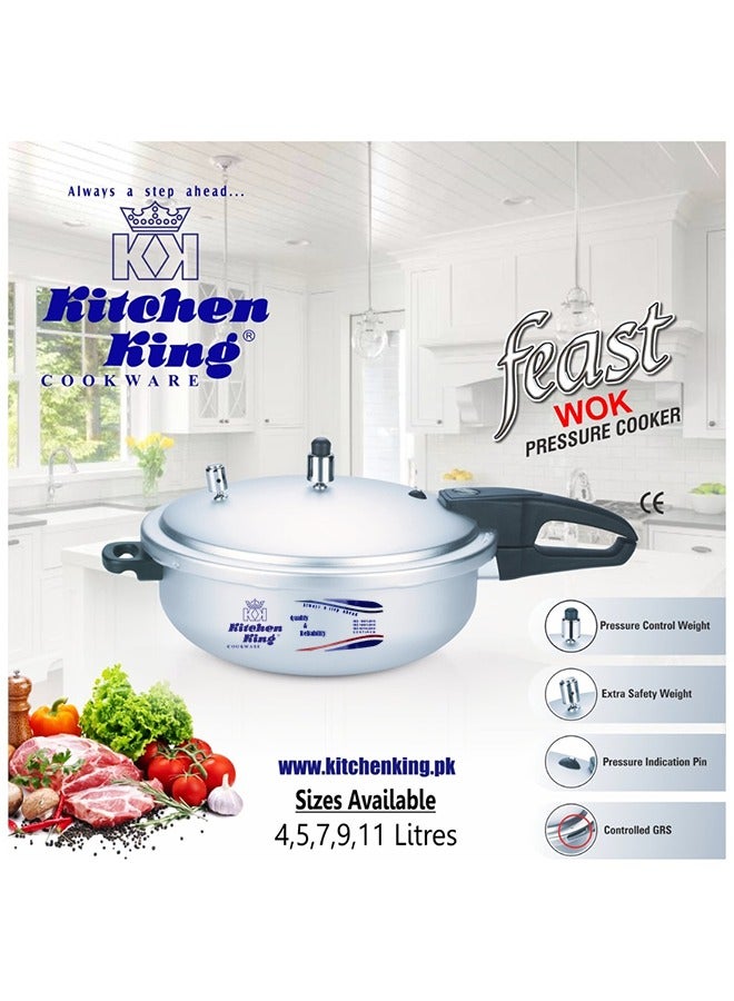 Kitchen King 11Liters Kitchen King 2-in-1 Wok Pressure Cooker, Durable Build, Promotes Healthy Cooking, Heat Resistant Handles, CGRS, Pressure Indication & Control, Heavy Body, Easy Open & Close, 11 Liters Silver - Image 2