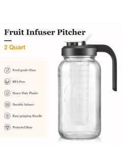 Aozita Mason Jar Fruit Infuser Water Pitcher, Glass Pitcher with Filter Lid, Wide Mouth Jar Leak-proof Water Pitcher, Heavy Duty Glass Jar - 2 Quart  - Image 2