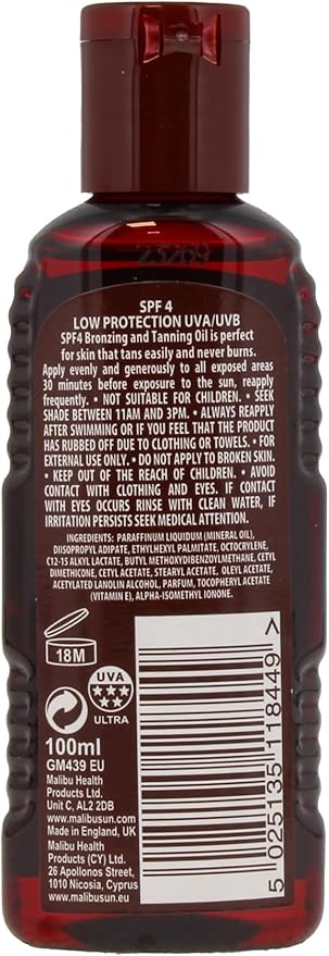 Malibu Sun SPF 4 Bronzing Tanning Oil Spray with Low Protection Water Resistant Tropical Scent 100ml - Image 2