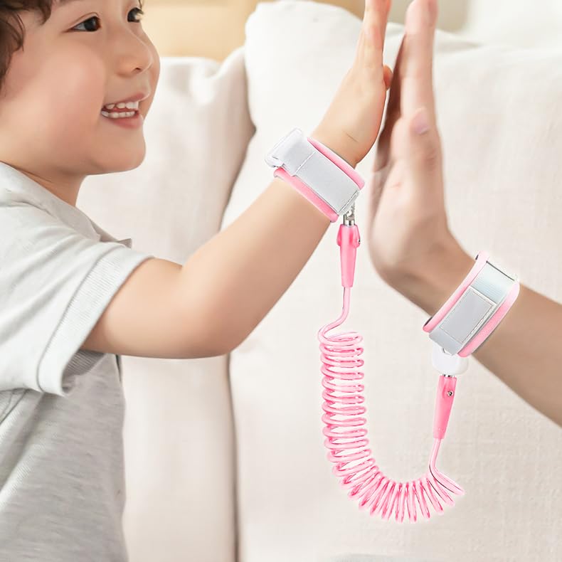 BabySafeHouse Anti Lost Safety Wrist Link Harness with Lock and Key for Baby Safety, Walking Band/Leash for Kids (2 Metre-Pink Color) - Image 1