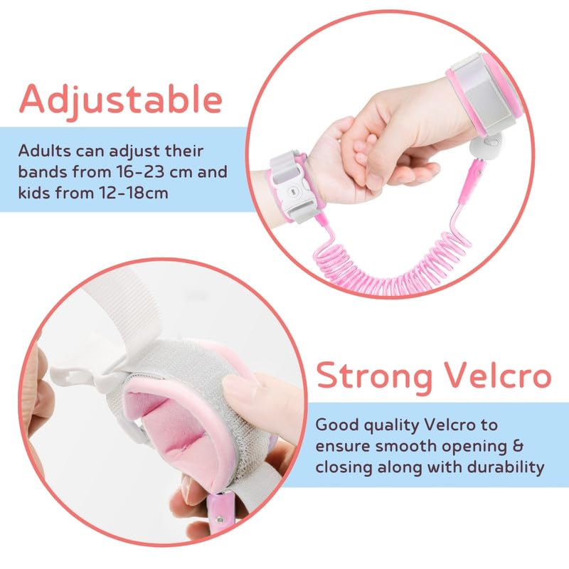 BabySafeHouse Anti Lost Safety Wrist Link Harness with Lock and Key for Baby Safety, Walking Band/Leash for Kids (2 Metre-Pink Color) - Image 5