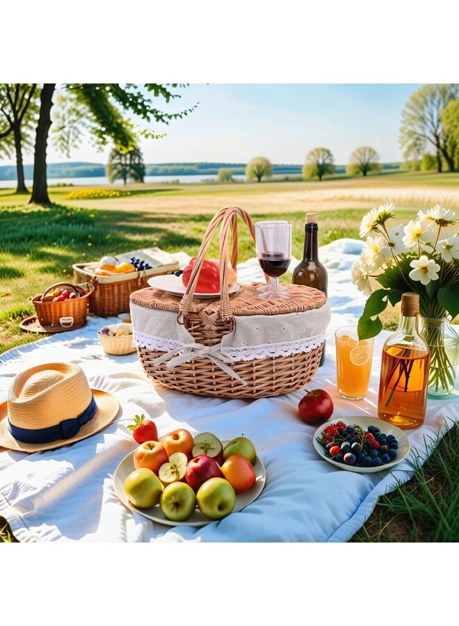 Wicker Picnic Basket with Removable Liner Empty Picnic Baskets with Lid, Picnic Hamper with Foldable Handles for Picnic,Flowers 15Inch - Image 4