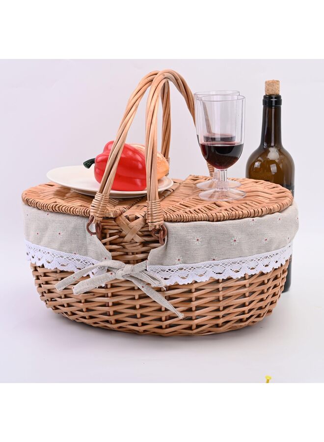 Wicker Picnic Basket with Removable Liner Empty Picnic Baskets with Lid, Picnic Hamper with Foldable Handles for Picnic,Flowers 15Inch - Image 3