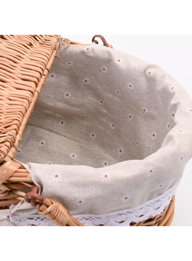 Wicker Picnic Basket with Removable Liner Empty Picnic Baskets with Lid, Picnic Hamper with Foldable Handles for Picnic,Flowers 15Inch - Image 2