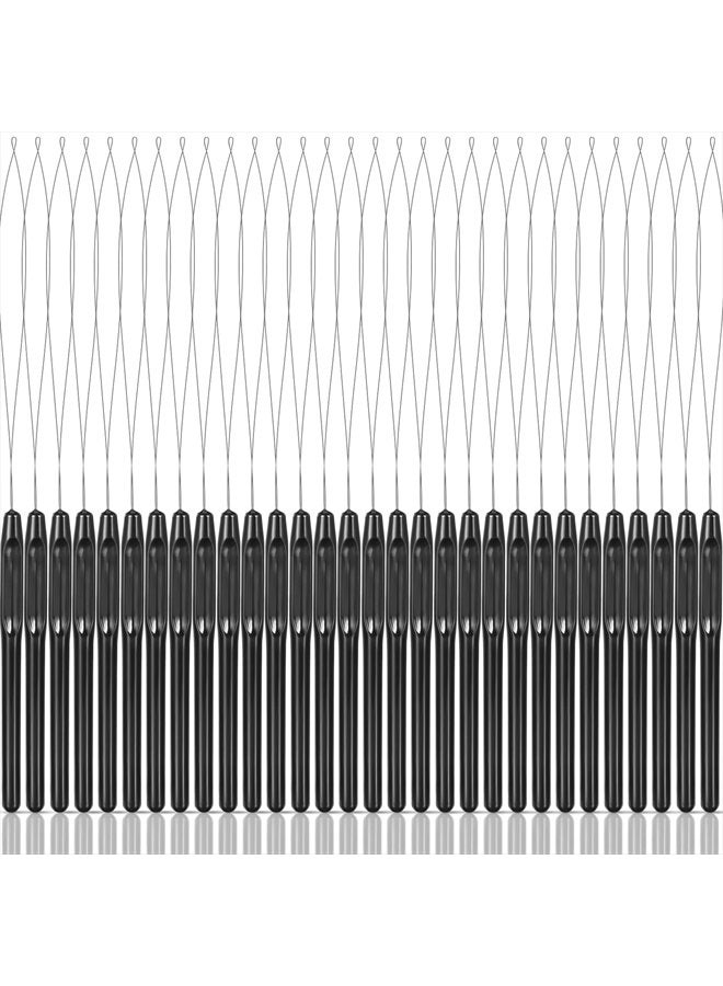 Waydress 30 Pieces Hair Extension Loop Needle Threader Wire Pulling Hook Tool and Bead Device Tool Plastic Hair Extension Loop Needle for Hair or Feather Extensions Supplies, DIY Hook Tool Loop Tools, Black - Image 1