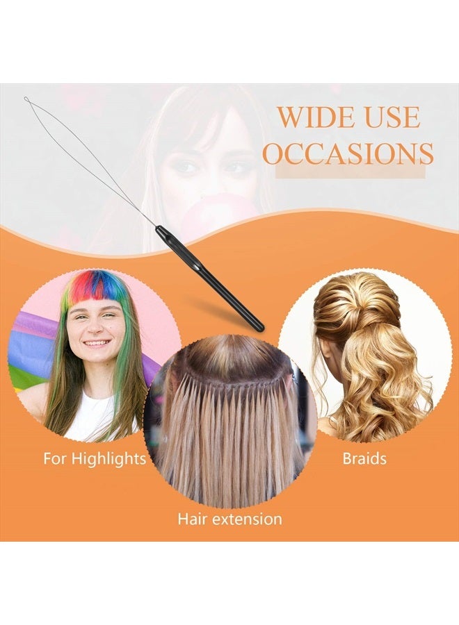 Waydress 30 Pieces Hair Extension Loop Needle Threader Wire Pulling Hook Tool and Bead Device Tool Plastic Hair Extension Loop Needle for Hair or Feather Extensions Supplies, DIY Hook Tool Loop Tools, Black - Image 4