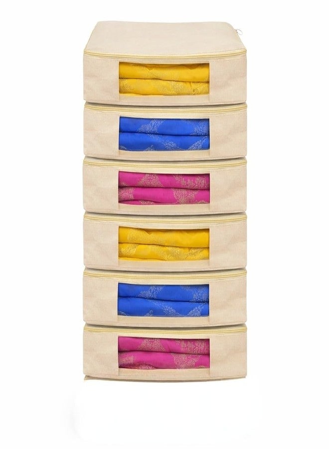 Kottify Cotton Canvas Clothes Storage Bags Pack of 6 | Saree Covers with Zip | Saree & Dress Storage Bags with Zipper | Wardrobe Organizer for Women’s Clothes, Lehengas, Suits (16 x 13 x 3 Inch) - Image 1