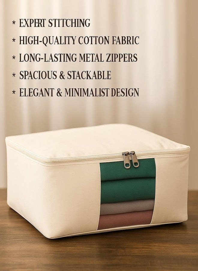 Kottify Cotton Canvas Clothes Storage Bags Pack of 6 | Saree Covers with Zip | Saree & Dress Storage Bags with Zipper | Wardrobe Organizer for Women’s Clothes, Lehengas, Suits (16 x 13 x 3 Inch) - Image 5