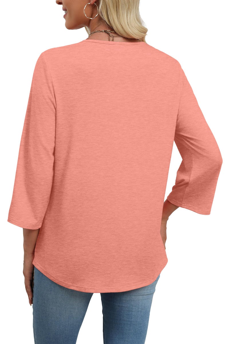 WIHOLL Womens Summer Tops Boho Tops for Women Trendy Beach Vacation Clothes Ladies Blouses Dressy Casual 3/4 Length Sleeve Valentine's Day V Neck T Shirts Basic Tees M - Image 5