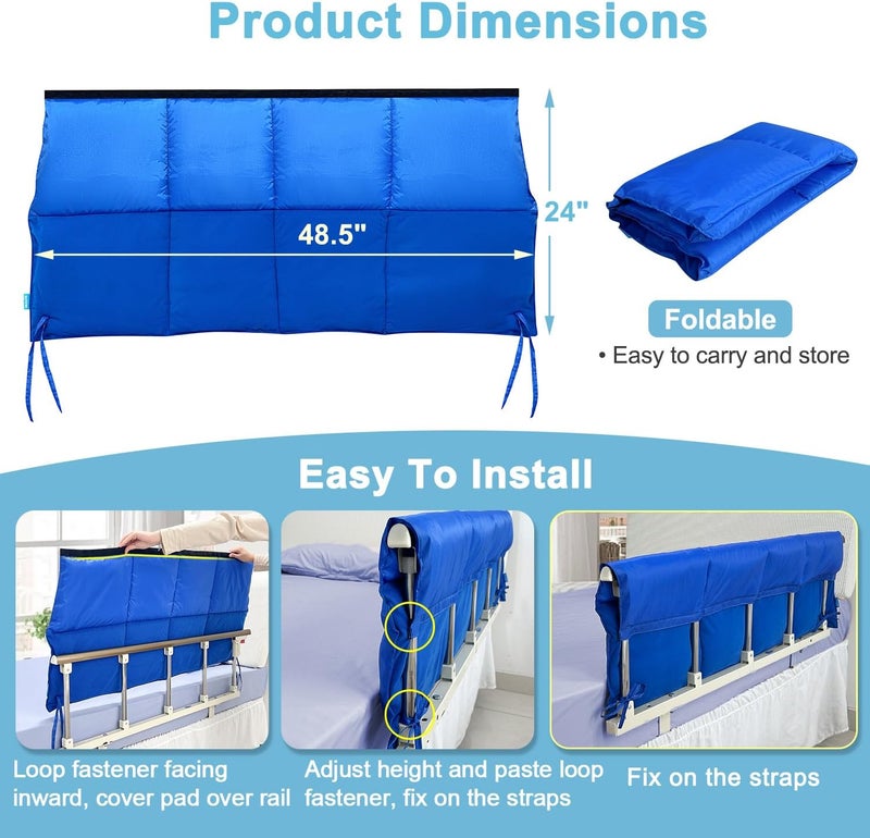 NEAUDE Bed Rail Covers for Hospital Bed Bumper Pads Medical Foam Padding Bumpers Bedside Pad for Elderly Adults Seniors Bed Side Protection Safety Rail Guard Bedrail Bumper(48"x12") - Image 2