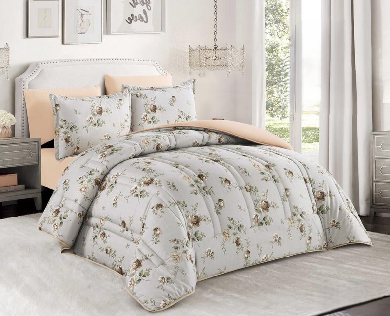 Happymoon Floral Comforter Set King Size 6 Pieces Microfiber Bedding Set Luxury Soft Bed Set with Fitted Sheet & Pillow Shams, Lightweight All Season Comforter 250x230 cm Snap Closure